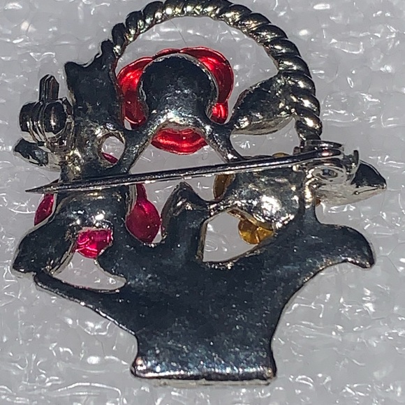 Red, Pink, & Gold Roses in Silver Tone Basket Brooch/Pin - Picture 10 of 16